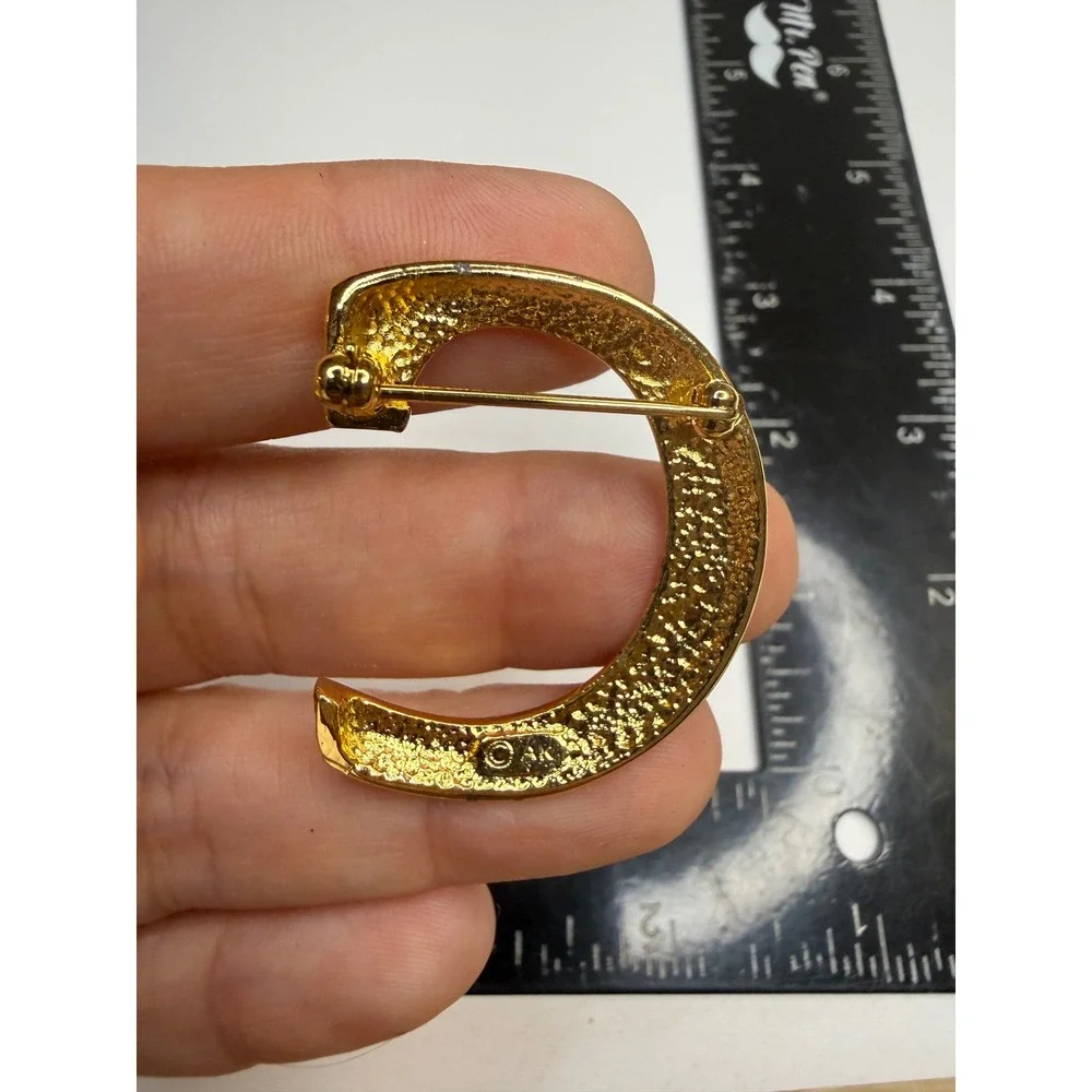 Anne Klein Gold Tone Initial C Brooch Monogram Letter Pin AK Logo Minimalist